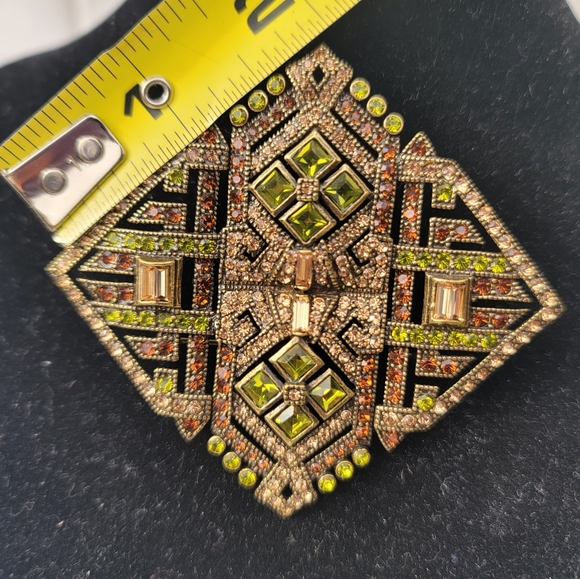 Heidi Daus Pendant Brooch Multicolor Green Brown Yellow Art Deco Diamond Shape - Picture 7 of 14